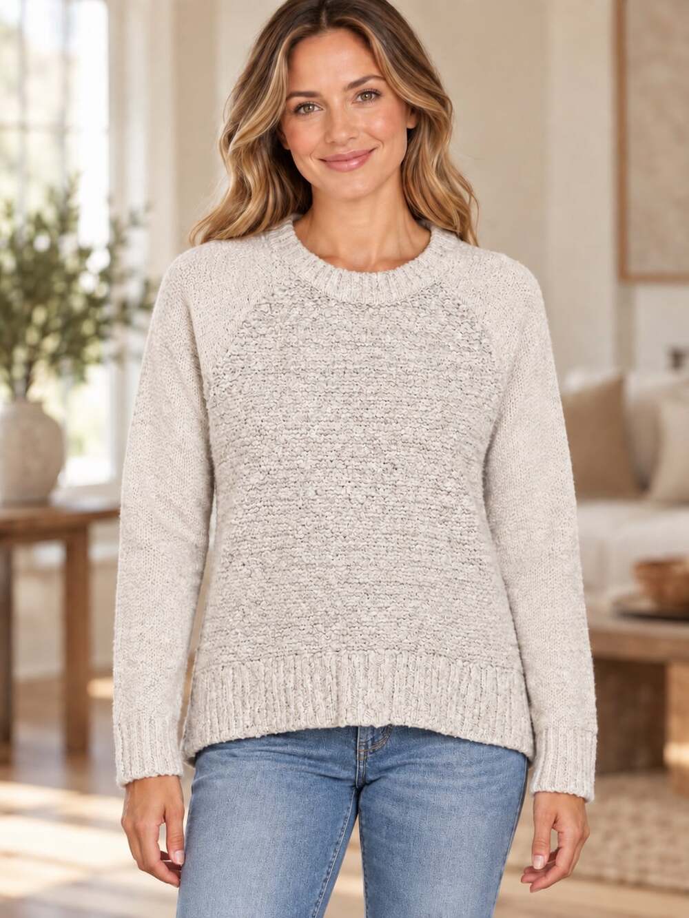 Abercrombie & Fitch Sequin Textured Knit Sweater Cream Wool Blend Women’s S